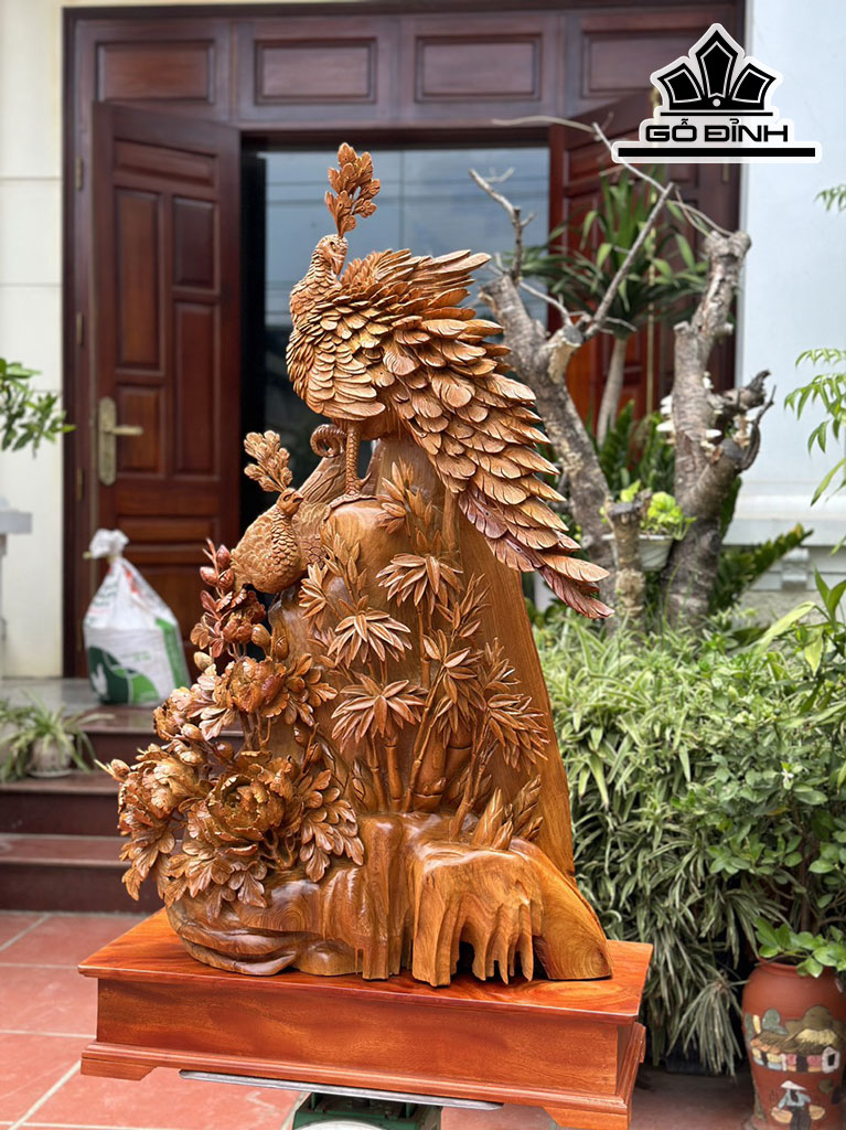 Tượng Phu Thê Viên Mãn Gỗ Hương Cao 112 Ngang 75 Sâu 35 (cm)