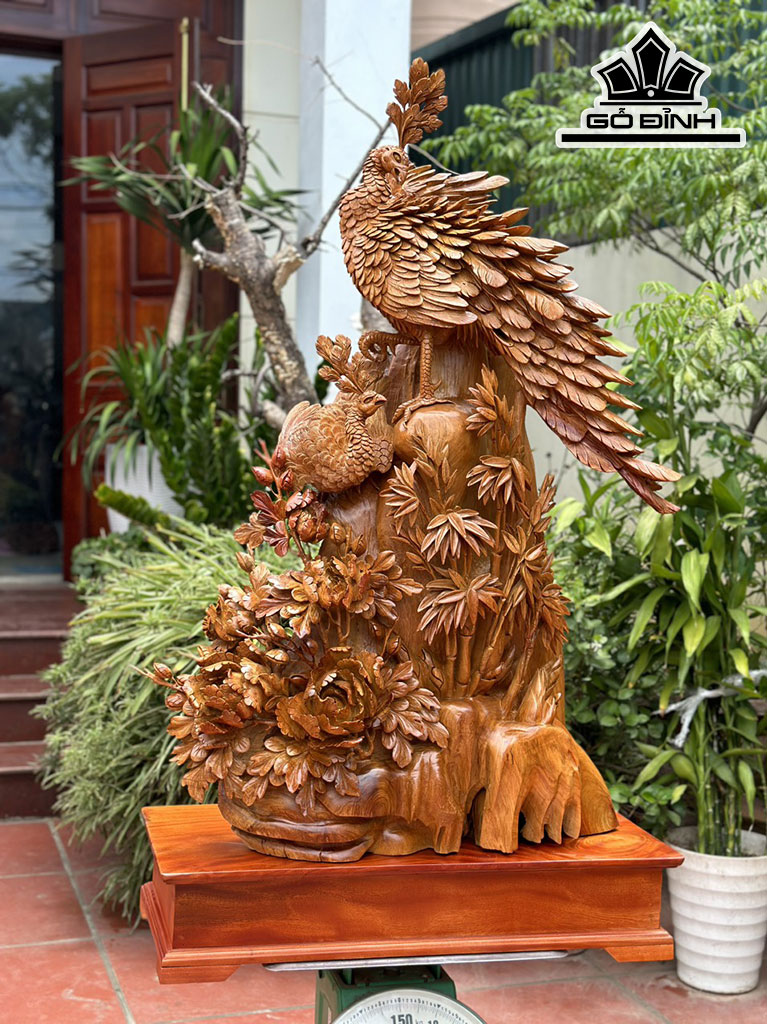 Tượng Phu Thê Viên Mãn Gỗ Hương Cao 112 Ngang 75 Sâu 35 (cm)