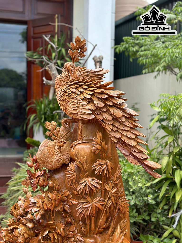 Tượng Phu Thê Viên Mãn Gỗ Hương Cao 112 Ngang 75 Sâu 35 (cm)