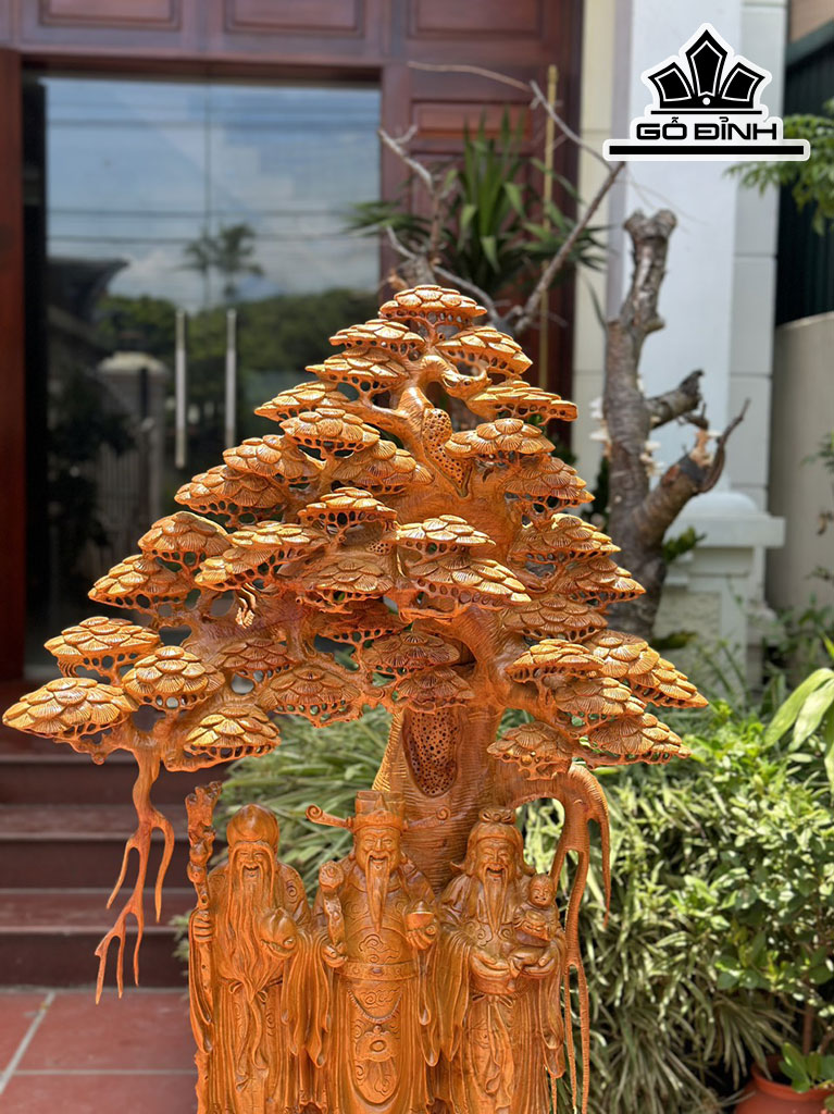 Tượng Phúc Lộc Thọ (Tam Đa) Gỗ Hương Cao 112 Ngang 75 Sâu 35 (cm)