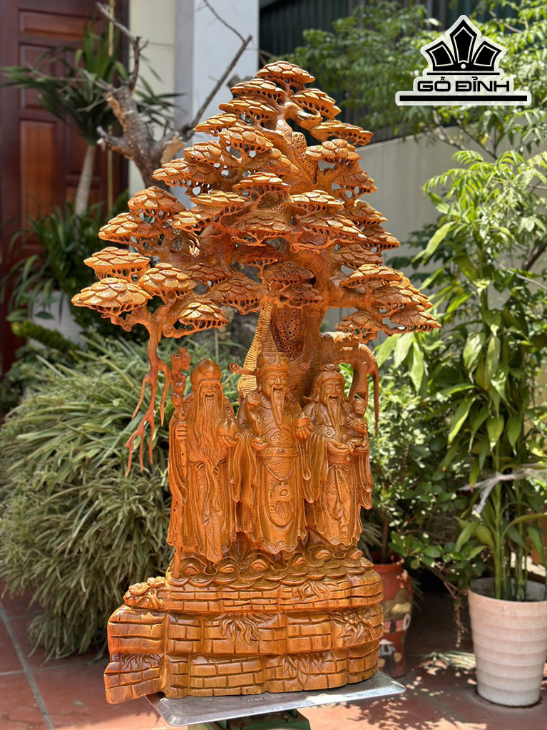 Tượng Phúc Lộc Thọ (Tam Đa) Gỗ Hương Cao 112 Ngang 75 Sâu 35 (cm)
