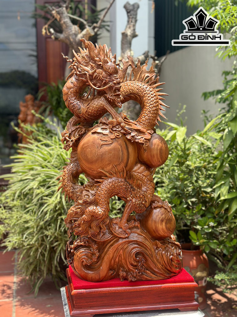Tượng Rồng ( Nhất Long) Gỗ Hương Cao 80 Ngang 42 Sâu 23 (cm)