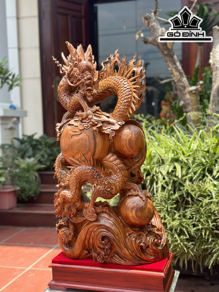 Tượng Rồng ( Nhất Long) Gỗ Hương Cao 80 Ngang 42 Sâu 23 (cm)