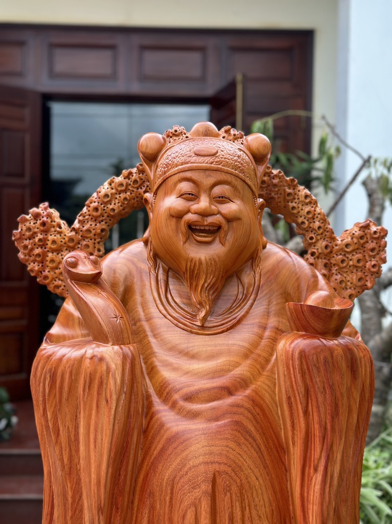 Tượng Thần Tài Gỗ Hương Cao 138 Ngang 66 Sâu 38 (cm)