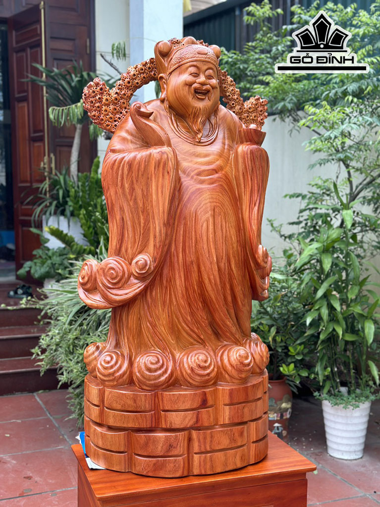 Tượng Thần Tài Gỗ Hương Cao 138 Ngang 66 Sâu 38 (cm)