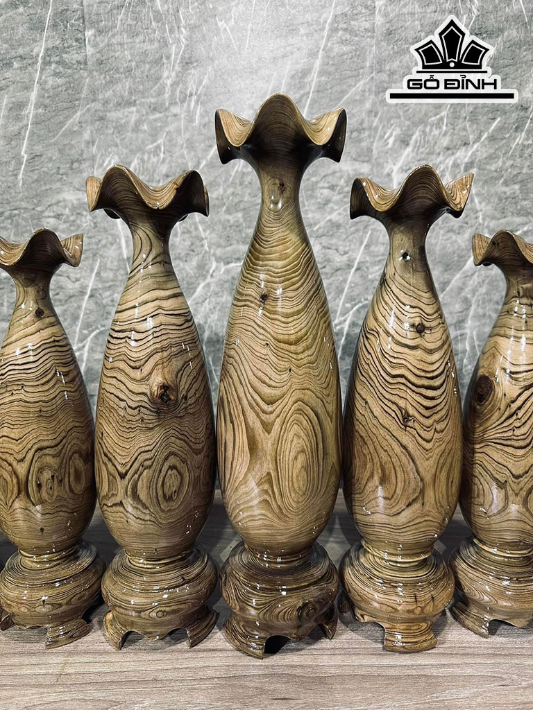 Bộ 9 Bình Tỳ Bà Gỗ Thủy Tùng Cao 30-50 Đường Kính 9-12 (cm)