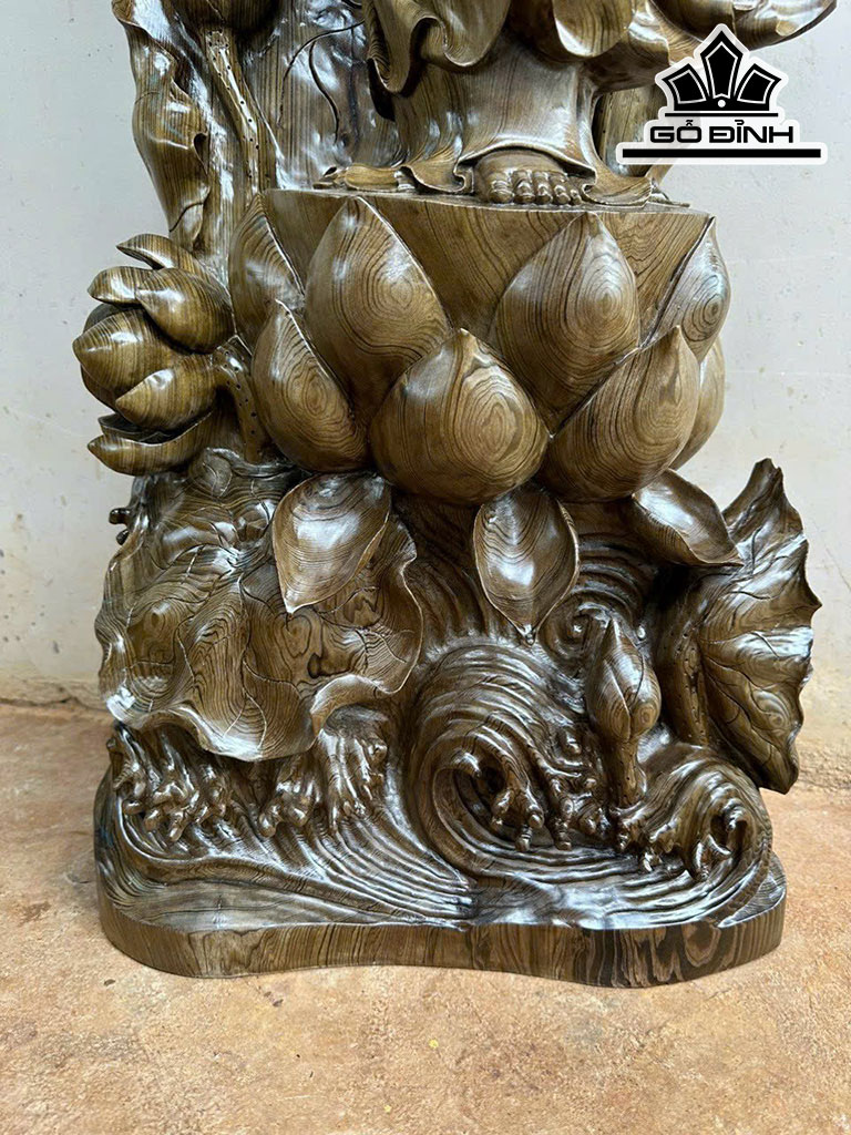 Tượng Phật Bà Quan Âm Gỗ Thủy Tùng Cao 100 Ngang 35 Sâu 20 (cm)