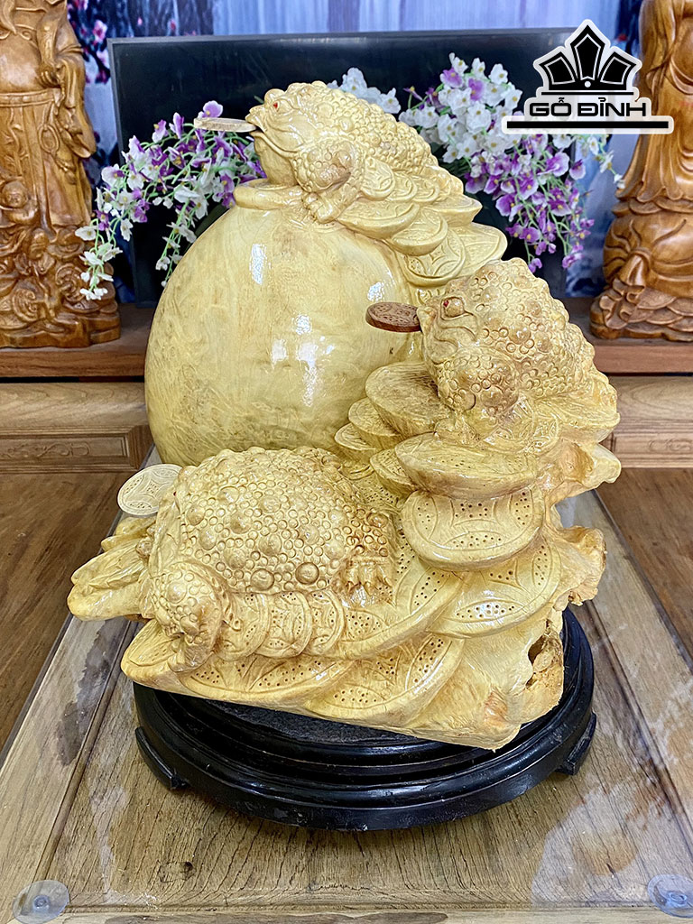 Tượng Tam Cóc Chấn Bình Gỗ Nu Nghiến Cao 42 Ngang 50 Sâu 36 (cm)