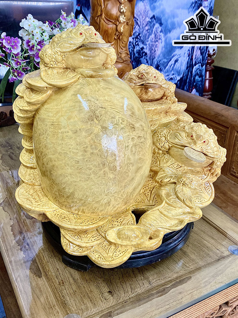 Tượng Tam Cóc Chấn Bình Gỗ Nu Nghiến Cao 42 Ngang 50 Sâu 36 (cm)