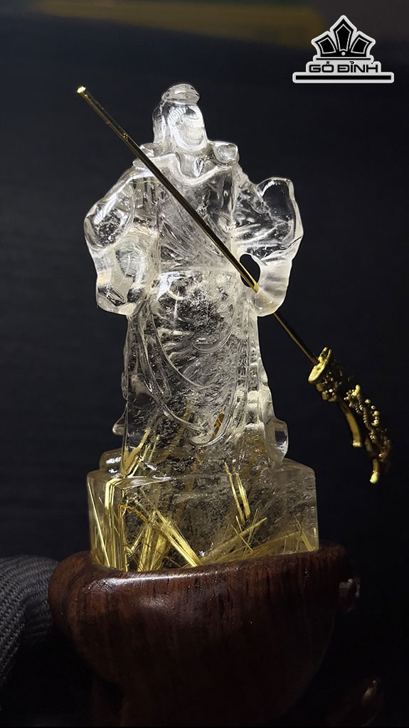 Tượng Quan Công Đá Thạch Anh Tóc Vàng Cao 86,2 Ngang 36 Sâu 23,6 (mm) 88,8gr