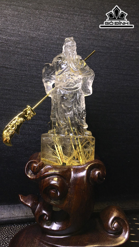 Tượng Quan Công Đá Thạch Anh Tóc Vàng Cao 86,2 Ngang 36 Sâu 23,6 (mm) 88,8gr