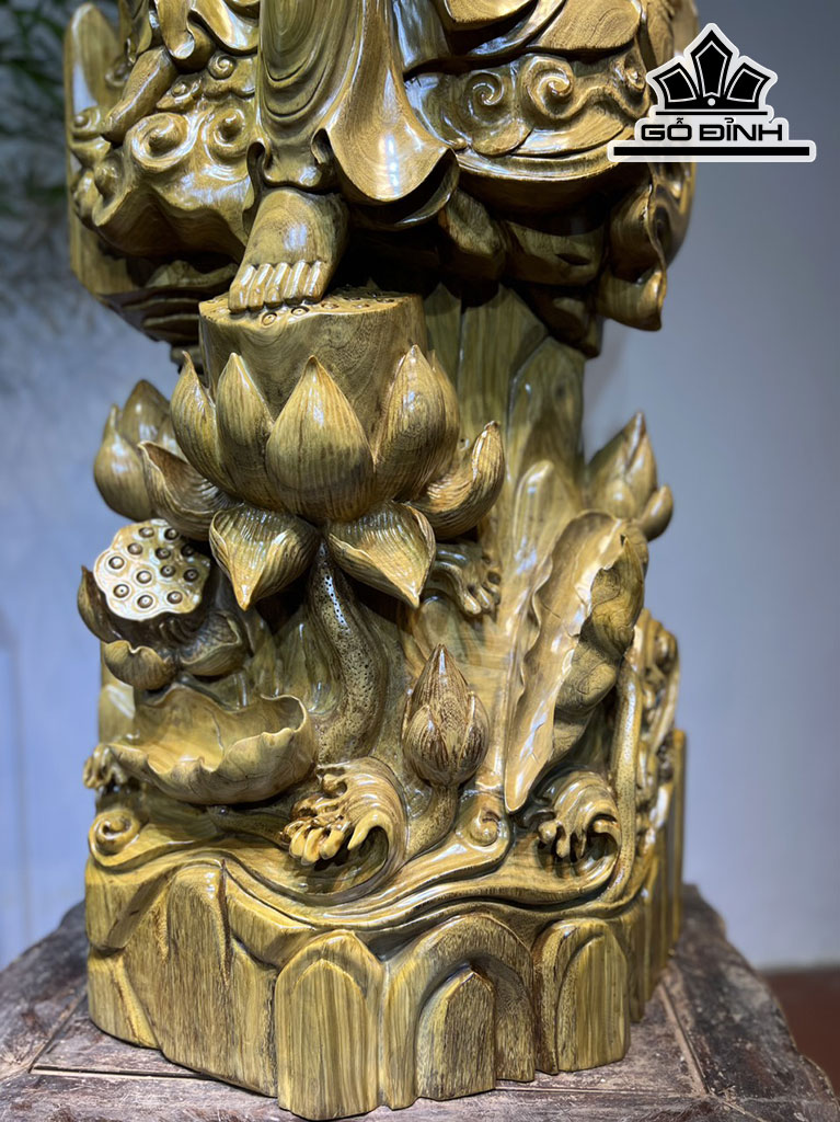 Tượng Phật Bà Quan Âm Gỗ Cẩm Vàng Cao 175 Ngang 60 Sâu 30 (cm)