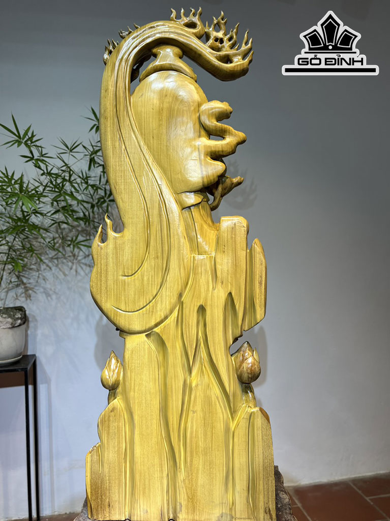 Tượng Phật Bà Quan Âm Gỗ Cẩm Vàng Cao 175 Ngang 60 Sâu 30 (cm)