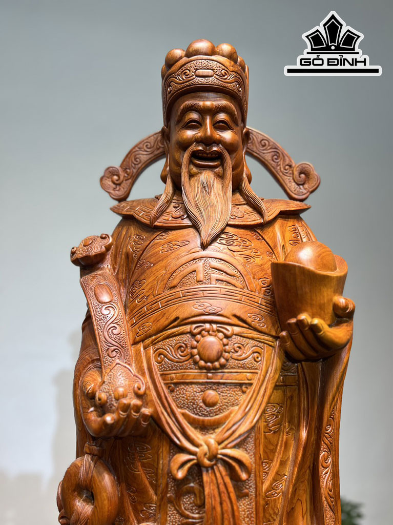 Tượng Thần Tài Gỗ Hương Cao 120 Ngang 40 Sâu 30 (cm)