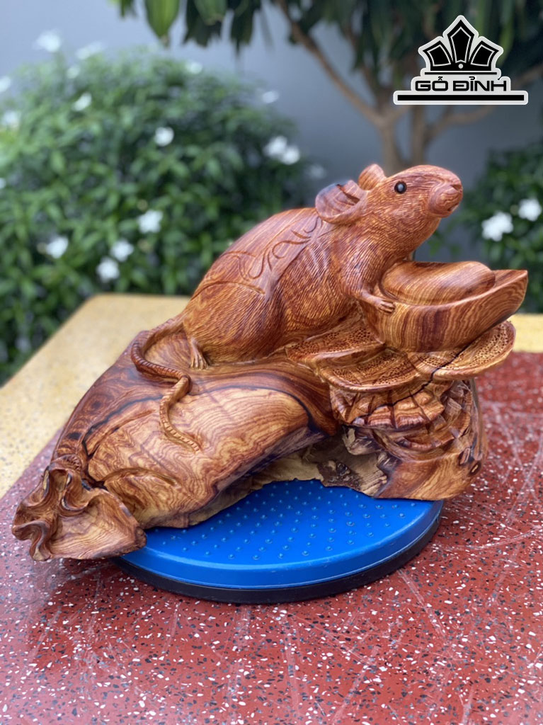 Tượng Chuột Phong Thủy Gỗ Cẩm Cao 22 Ngang 30 Sâu 20 (cm)