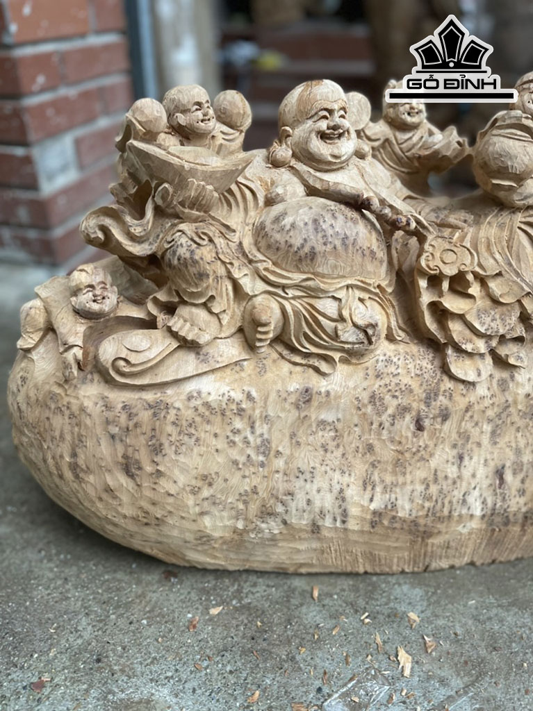 Tượng Phật Di Lặc Gỗ Nu Ngọc Am Cao 42 Ngang 70 Sâu 25 (cm)