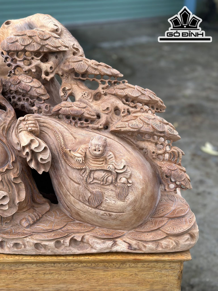 Tượng Phật Di Lặc Gỗ Ngọc Am Cao 42 Ngang 68 Sâu 28 (cm)