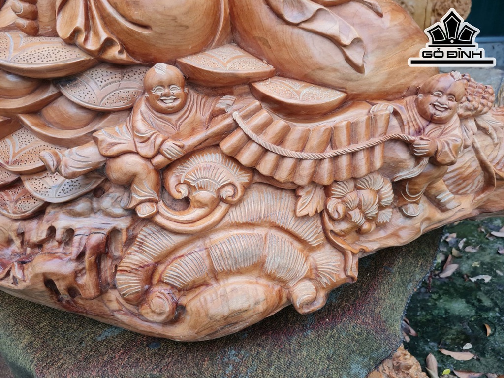 Tượng Phật Di Lặc Gỗ Ngọc Am Cao 90 Ngang 147 Sâu 40 (cm)