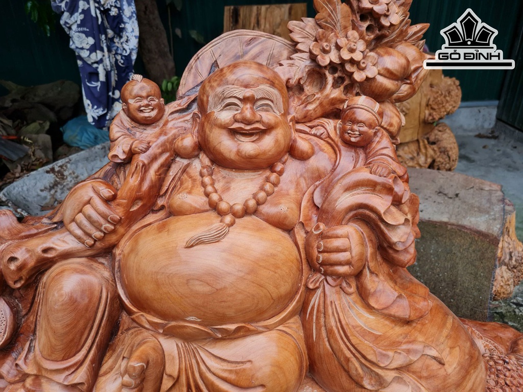 Tượng Phật Di Lặc Gỗ Ngọc Am Cao 90 Ngang 147 Sâu 40 (cm)
