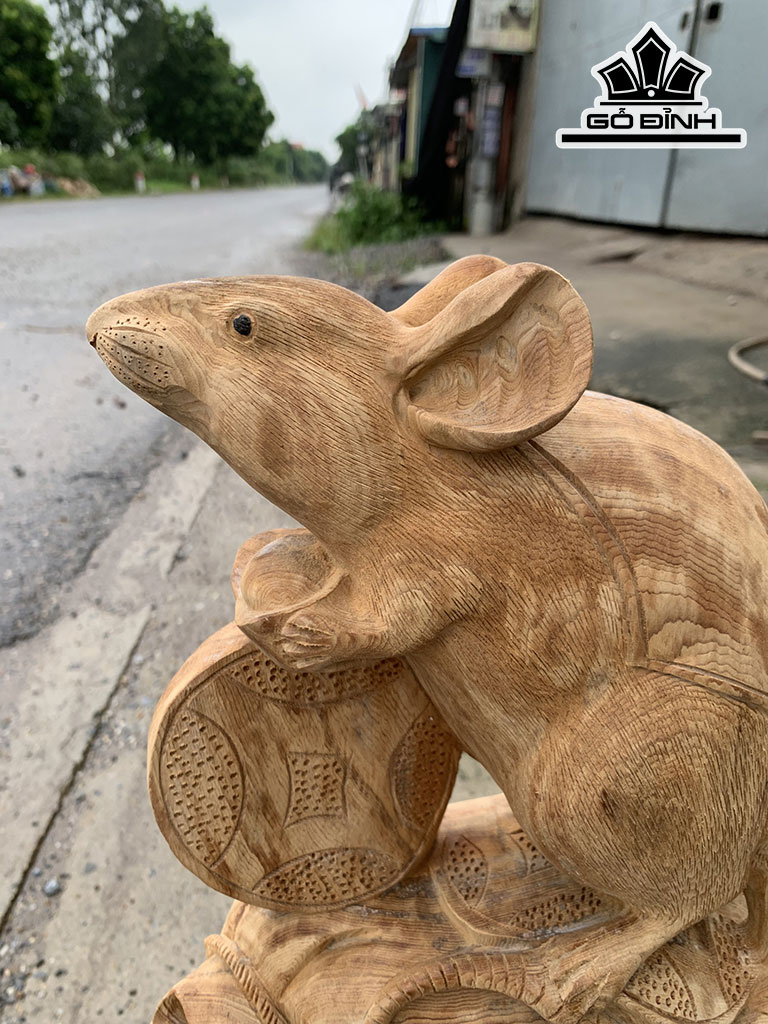 Tượng Chuột Phong Thủy Gỗ Ngọc Am Cao 37 Ngang 25 Sâu 10 (cm)