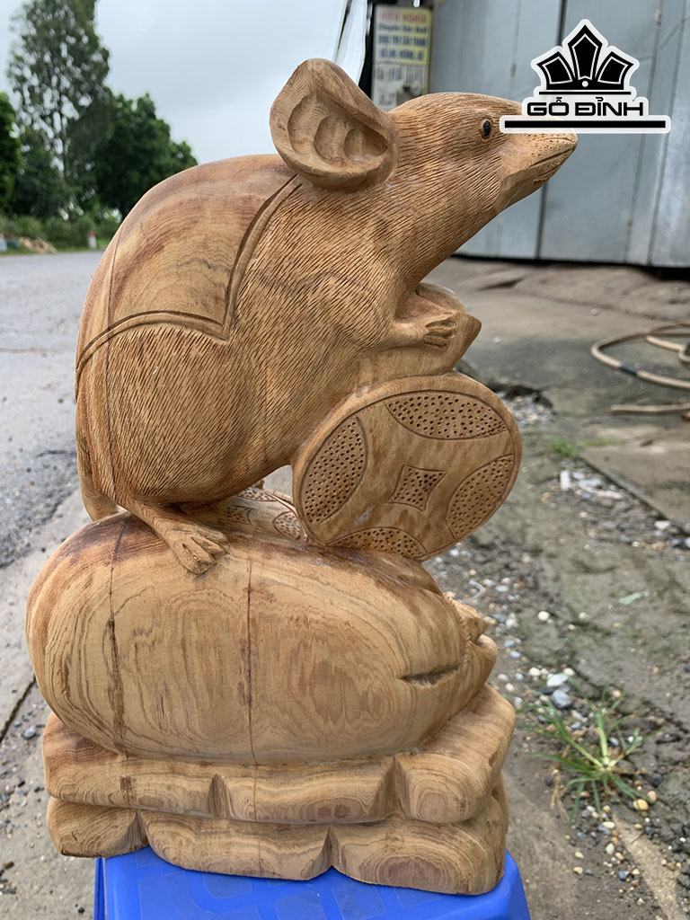 Tượng Chuột Phong Thủy Gỗ Ngọc Am Cao 37 Ngang 25 Sâu 10 (cm)
