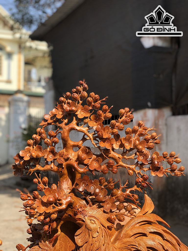 Tượng Gia Đình Gà Gỗ Hương Cao 98 Ngang 80 Sâu 26 (cm)