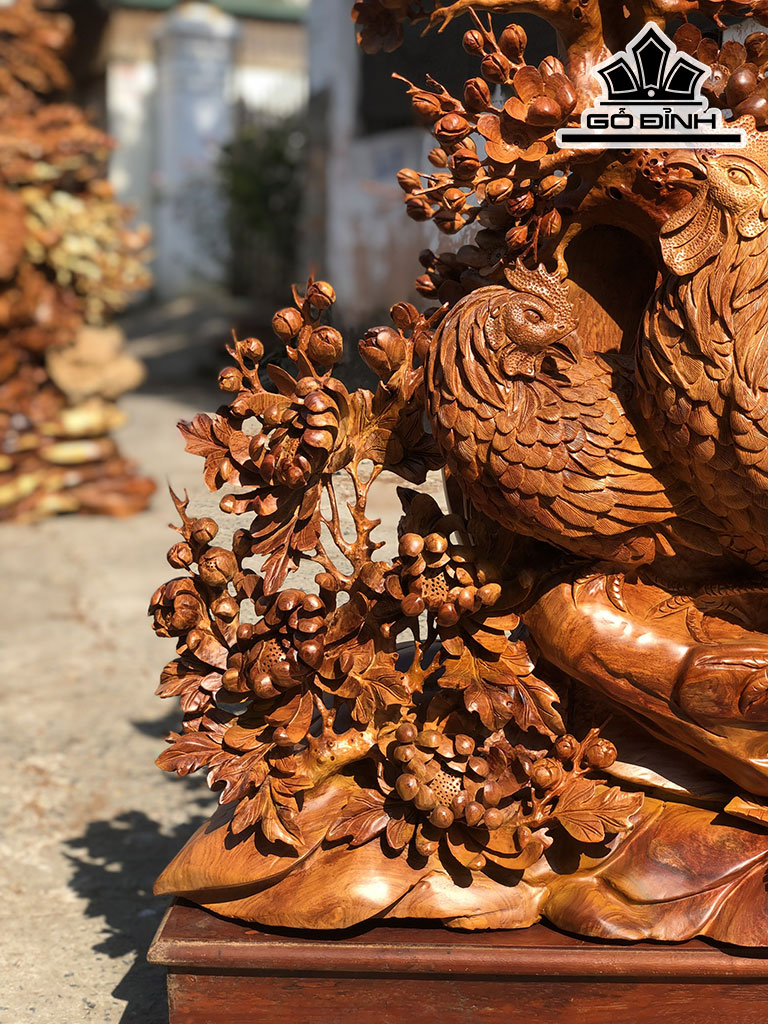 Tượng Gia Đình Gà Gỗ Hương Cao 98 Ngang 80 Sâu 26 (cm)