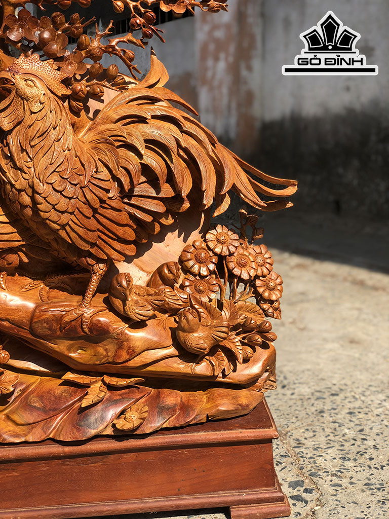 Tượng Gia Đình Gà Gỗ Hương Cao 98 Ngang 80 Sâu 26 (cm)