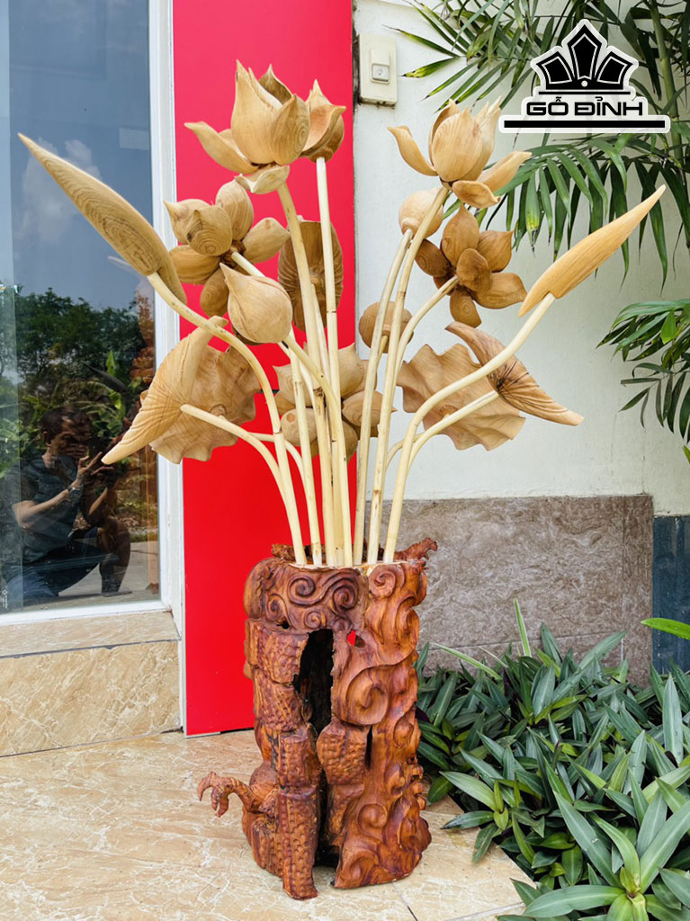 Hoa Sen Gỗ Ngọc Am Cao 96 Ngang 50 Sâu 45 (cm)