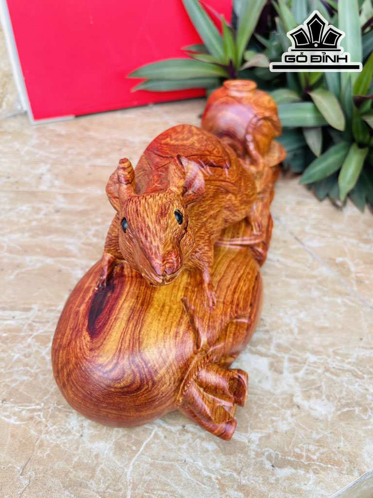 Tượng Chuột Phong Thủy Gỗ Cẩm Cao 13 Ngang 35 Sâu 14 (cm)