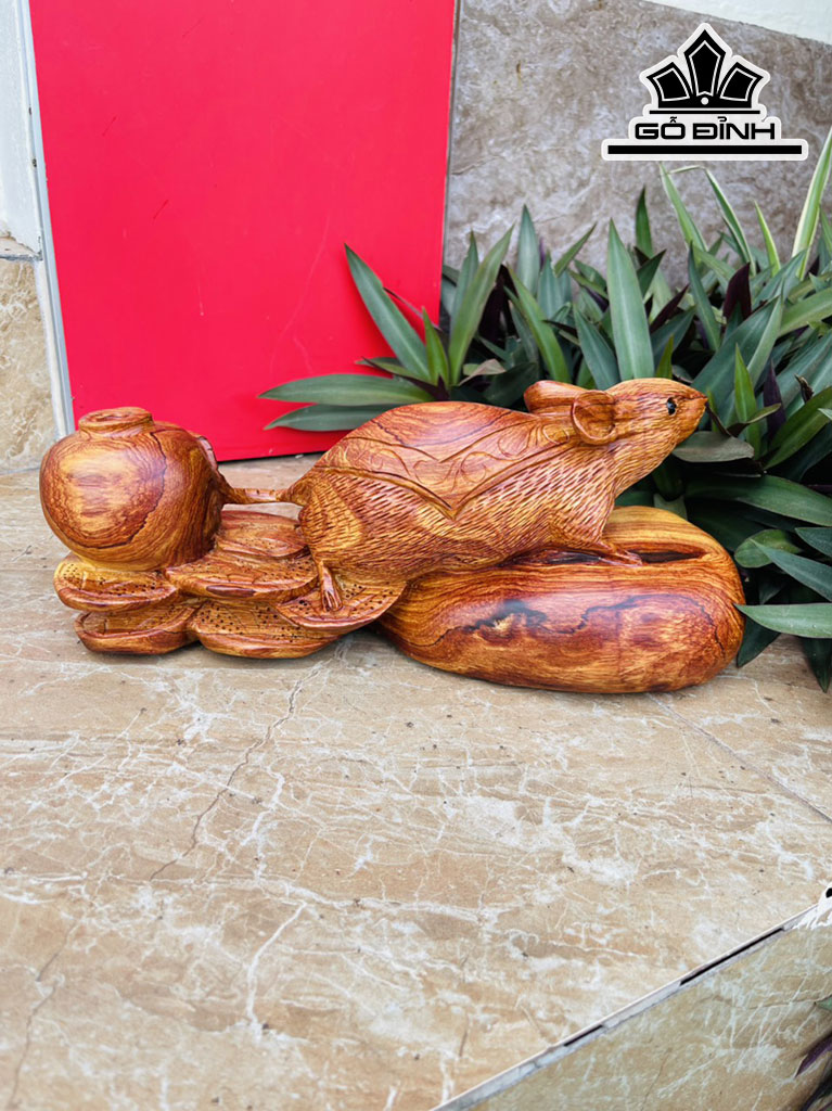 Tượng Chuột Phong Thủy Gỗ Cẩm Cao 13 Ngang 35 Sâu 14 (cm)