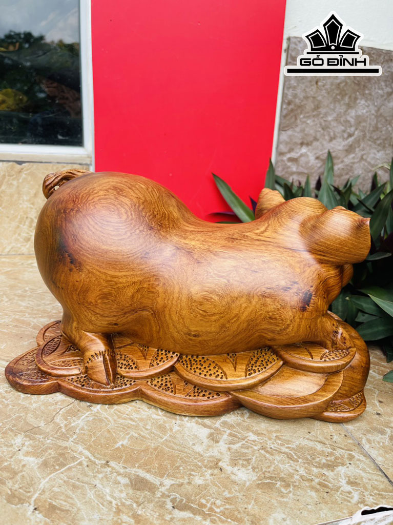 Tượng Heo Gỗ Hương Cao 18 Ngang 32 Sâu 17 (cm)