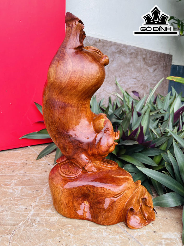 Tượng Heo Gỗ Hương Cao 33 Ngang 20 Sâu 13 (cm)