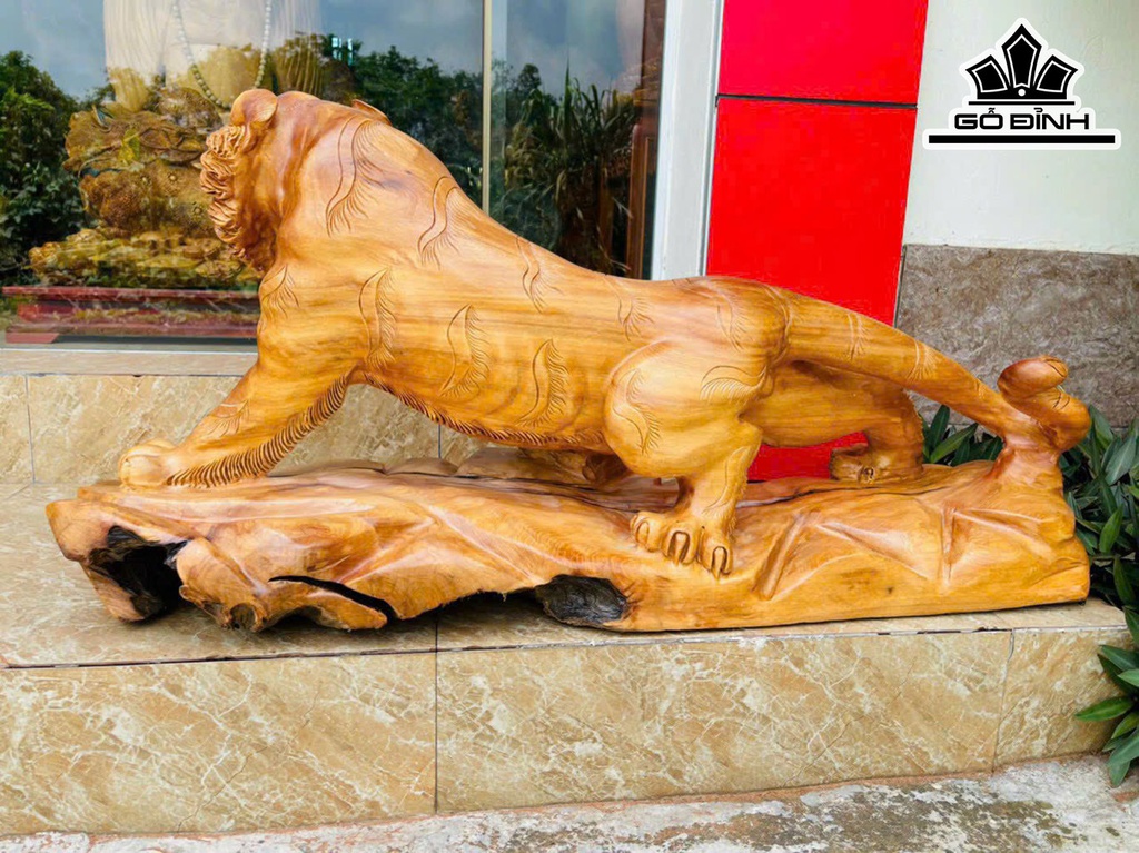 Tượng Hổ Phong Thủy Gỗ Ngọc Am Cao 52 Ngang 110 Sâu 35 (cm)