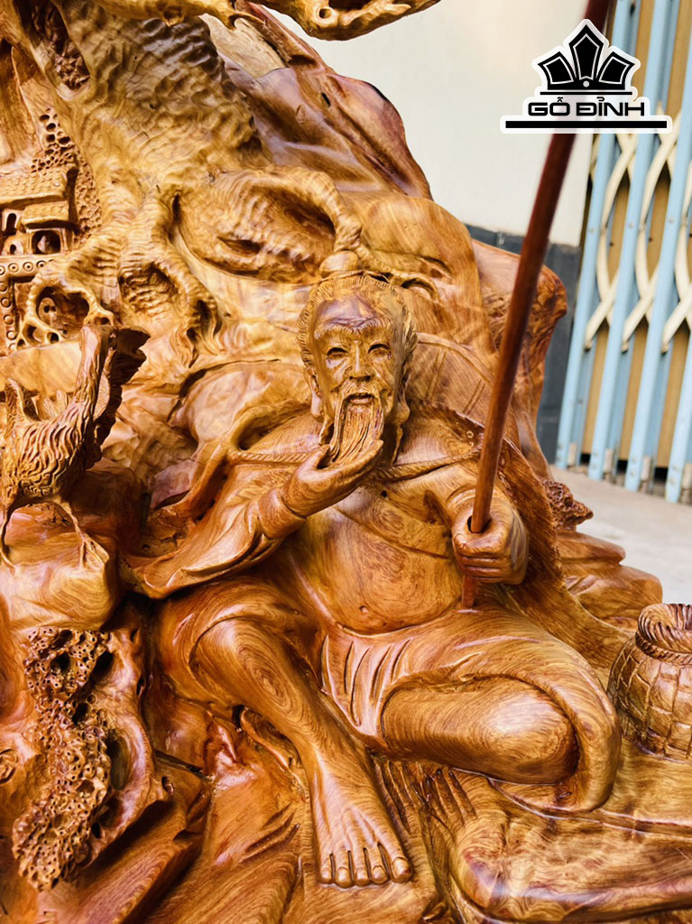 Tượng Lão Vọng Gỗ Hương Cao 62 Ngang 52 Sâu 35 (cm)