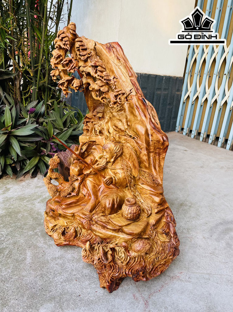 Tượng Lão Vọng Gỗ Hương Cao 62 Ngang 52 Sâu 35 (cm)