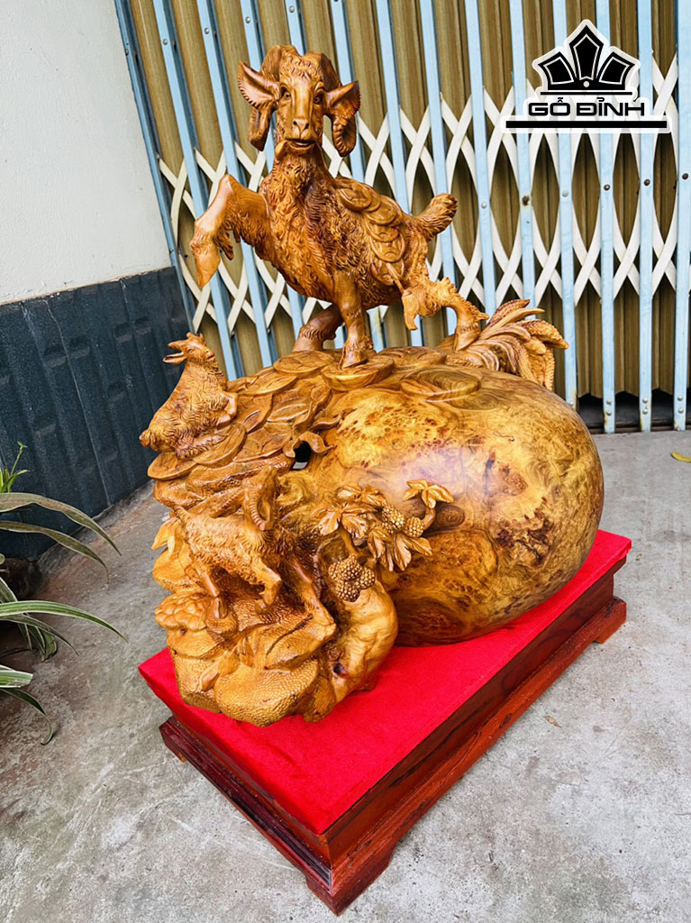 Tượng Nhất Dương Gỗ Nu Hương Cao 58 Ngang 50 Sâu 40 (cm)