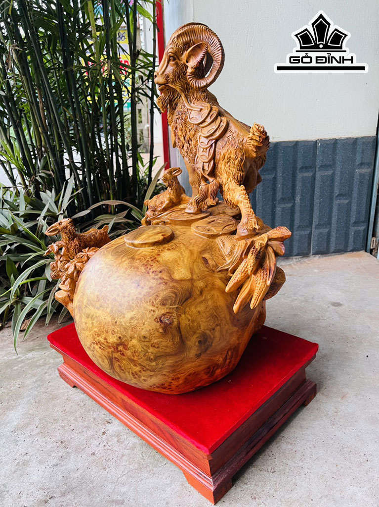 Tượng Nhất Dương Gỗ Nu Hương Cao 58 Ngang 50 Sâu 40 (cm)