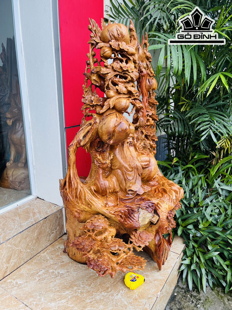 Tượng Ông Thọ Gỗ Hương Cao 106 Ngang 55 Sâu 45 (cm)