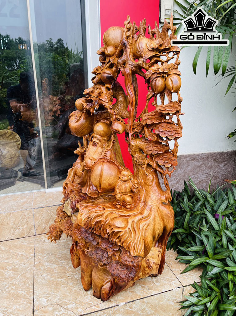 Tượng Ông Thọ Gỗ Hương Cao 106 Ngang 55 Sâu 45 (cm)