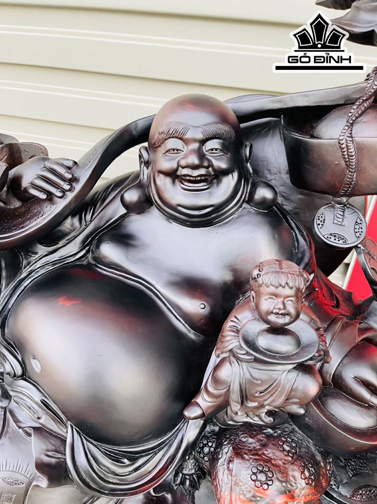 Tượng Phật Di Lặc Ngũ Phúc Gỗ Trắc Cao 62 Ngang 70 Sâu 42 (cm)