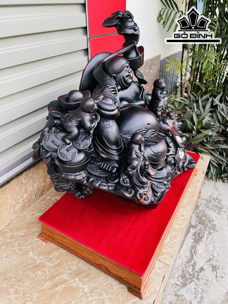 Tượng Phật Di Lặc Ngũ Phúc Gỗ Trắc Cao 62 Ngang 70 Sâu 42 (cm)