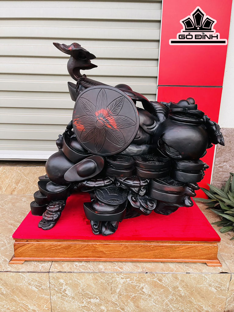 Tượng Phật Di Lặc Ngũ Phúc Gỗ Trắc Cao 62 Ngang 70 Sâu 42 (cm)