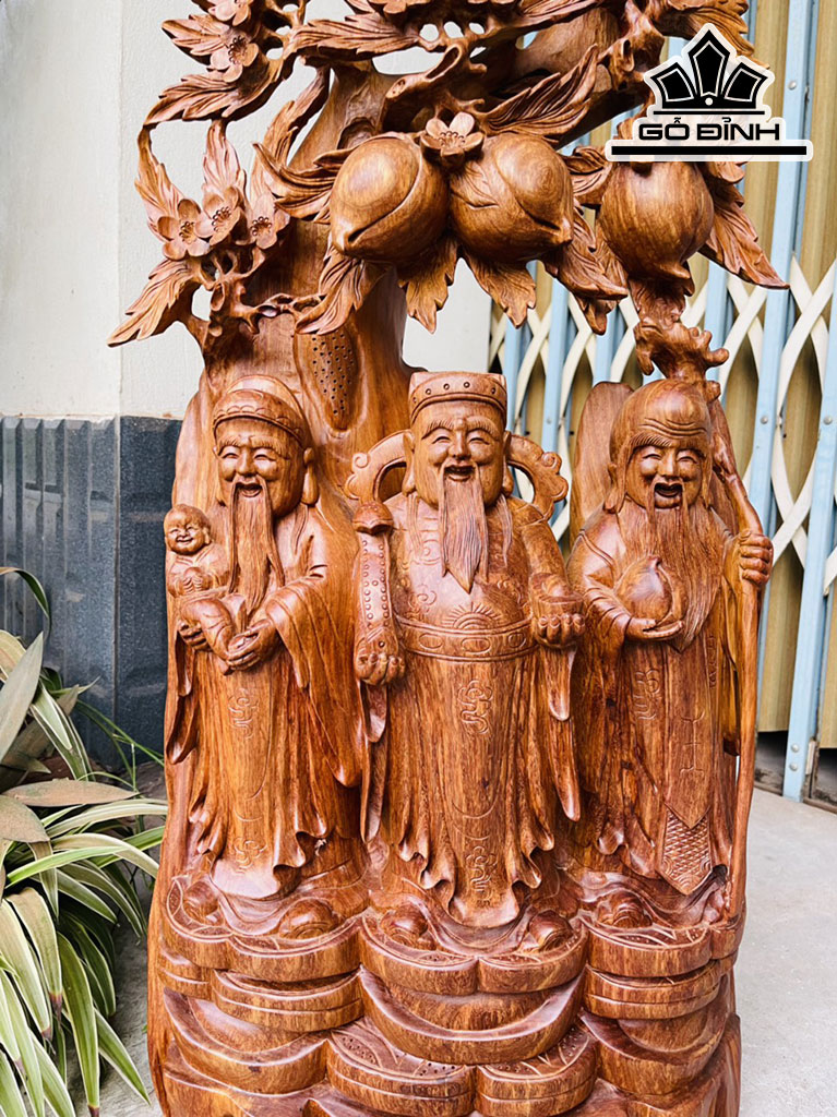 Tượng Phúc Lộc Thọ (Tam Đa) Gỗ Hương Cao 86 Ngang 40 Sâu 20 (cm)