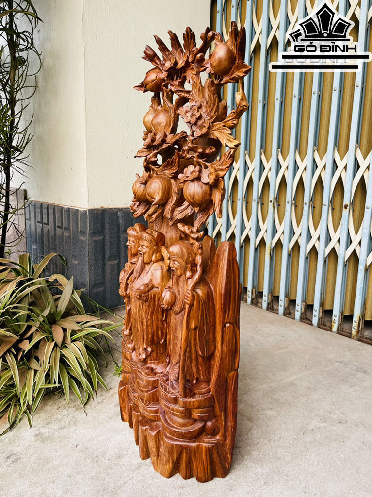 Tượng Phúc Lộc Thọ (Tam Đa) Gỗ Hương Cao 86 Ngang 40 Sâu 20 (cm)