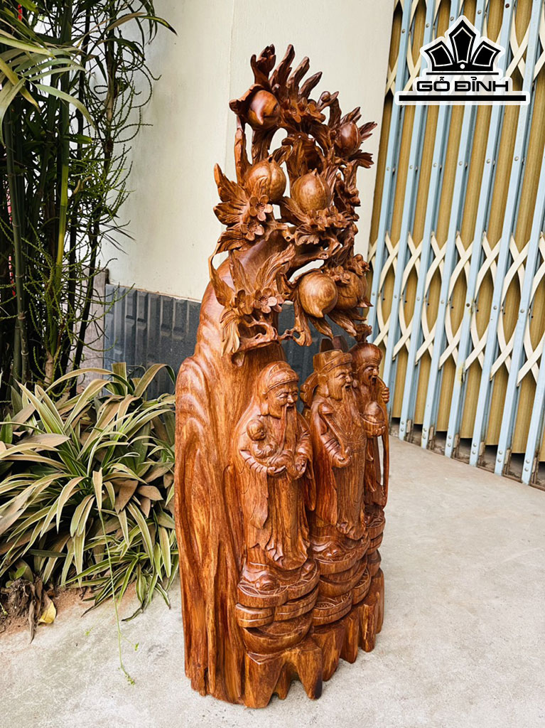 Tượng Phúc Lộc Thọ (Tam Đa) Gỗ Hương Cao 86 Ngang 40 Sâu 20 (cm)