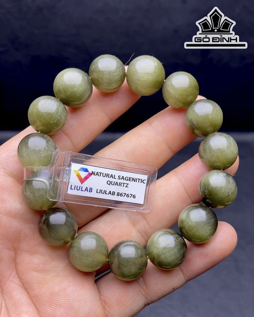 Vòng Tay Đá Thạch Anh Tóc Xanh Đường Kính Hạt 15 (mm) 77gr