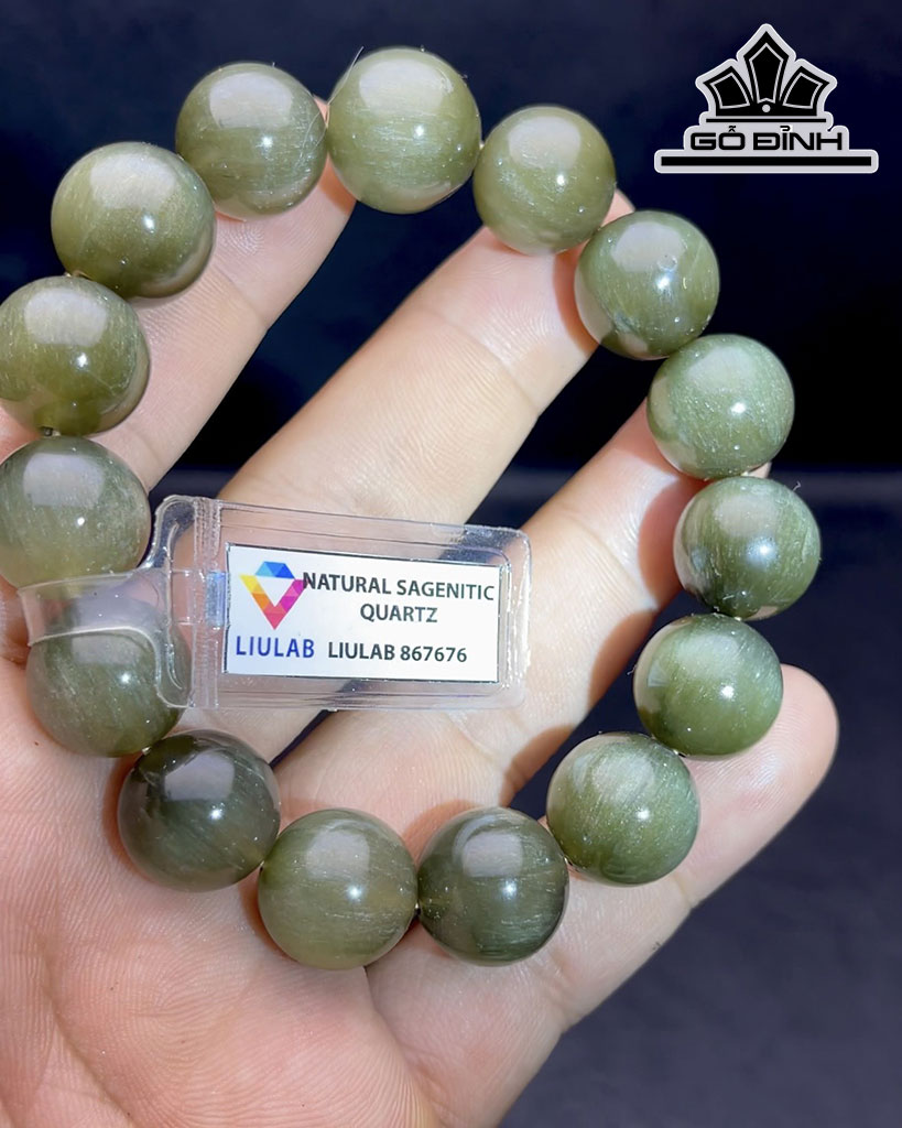 Vòng Tay Đá Thạch Anh Tóc Xanh Đường Kính Hạt 15 (mm) 77gr