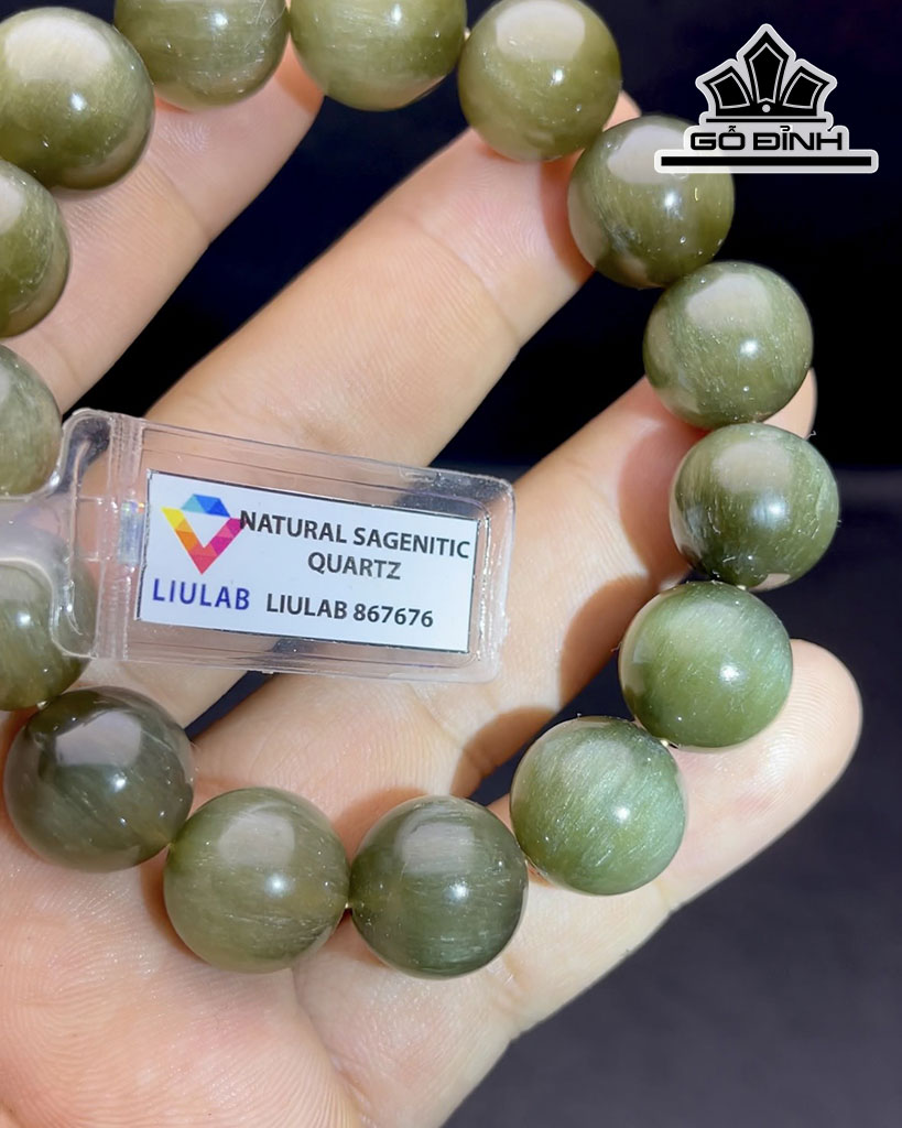 Vòng Tay Đá Thạch Anh Tóc Xanh Đường Kính Hạt 15 (mm) 77gr