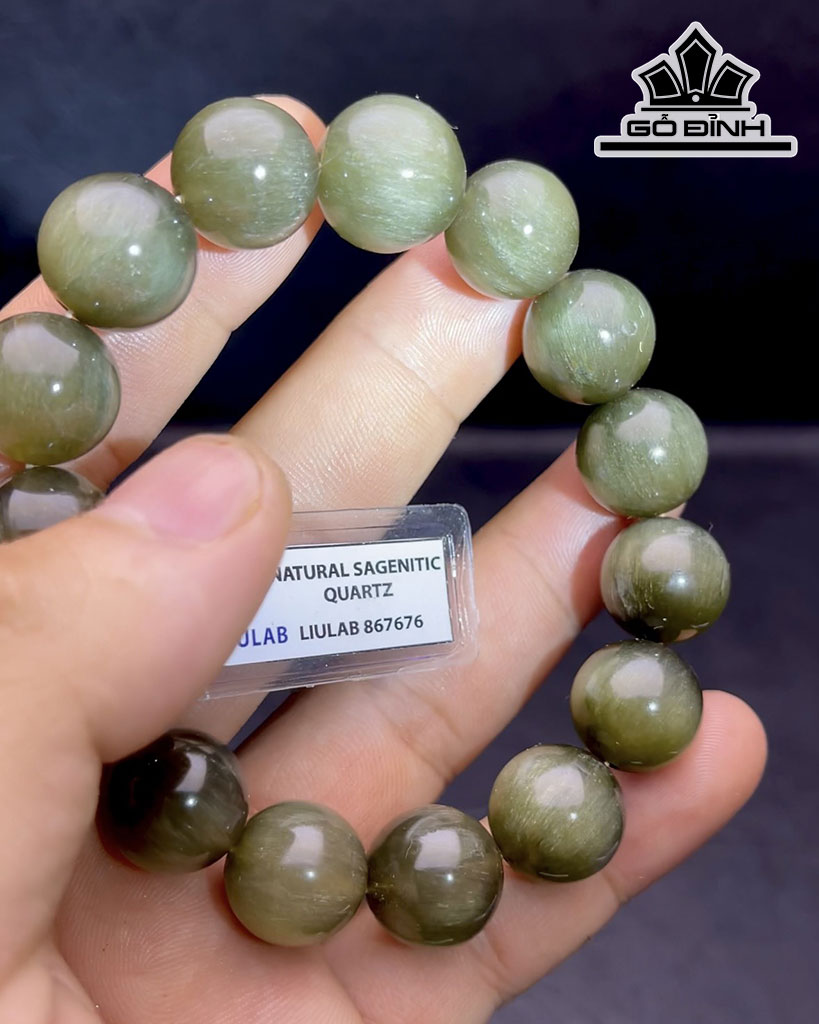 Vòng Tay Đá Thạch Anh Tóc Xanh Đường Kính Hạt 15 (mm) 77gr